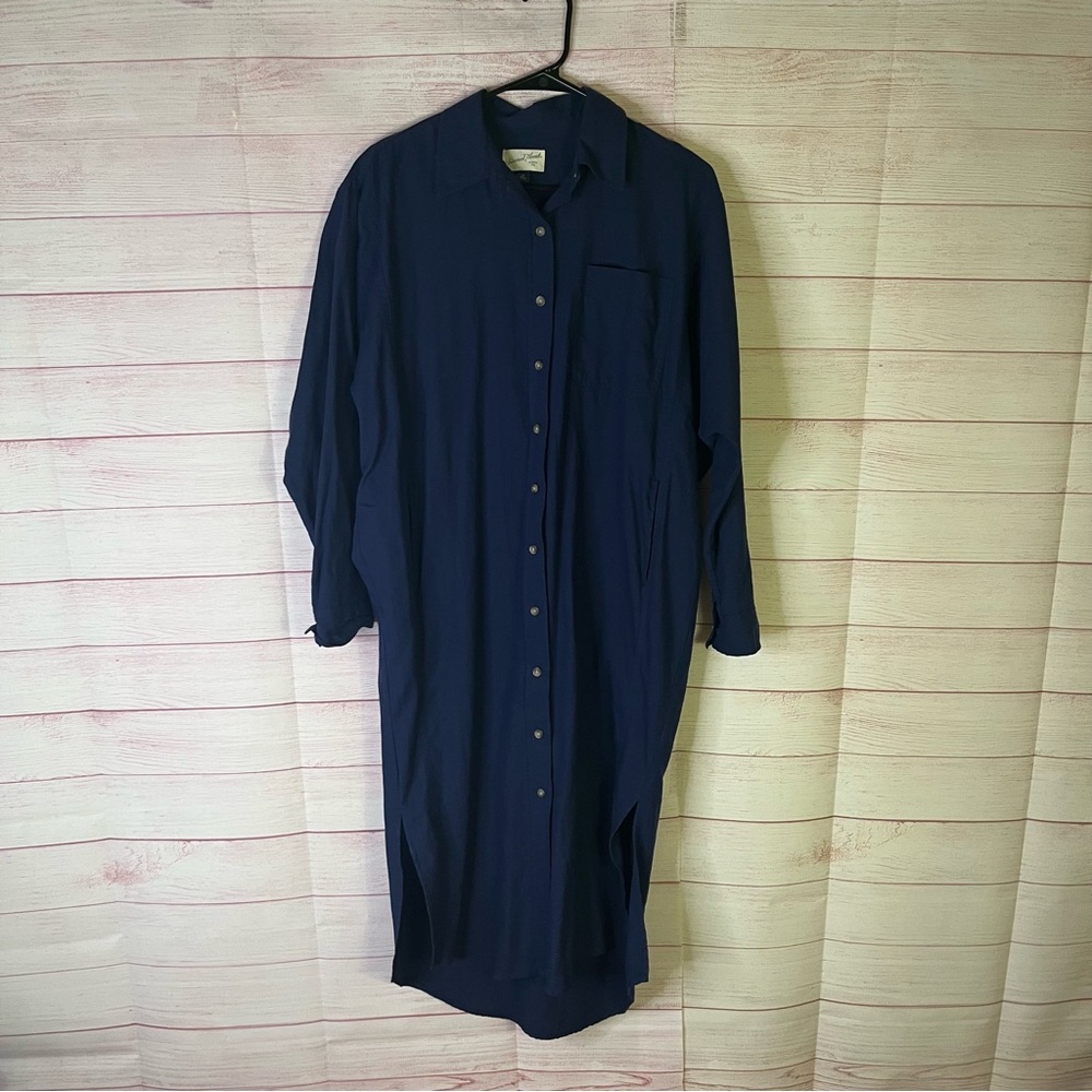 Universal Thread 100% Cotton Navy Blue‎ Button Front Pocket Shirt Dress Size XS